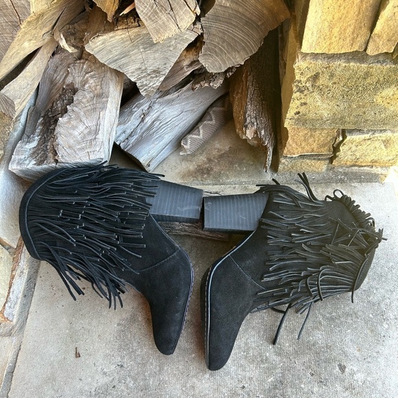 DW boots leather suede fringe black western ankle Hardy booties Sz-8.5M. E - Picture 6 of 14